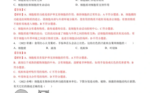 重难点02生物体的结构层次-2023年中考生物热点&middot;重点&middot;难点专练（全国通用）（解析版）_6生物中考复习_2023年中考复习资料_专项复习
