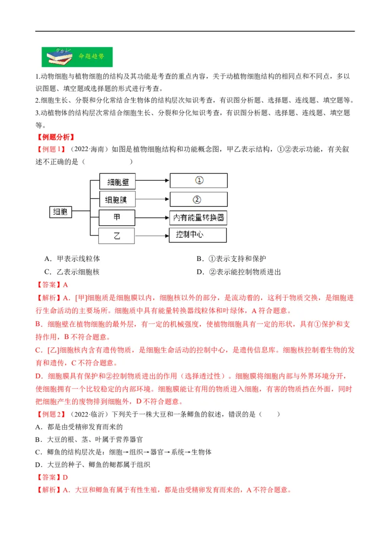重难点02生物体的结构层次-2023年中考生物热点&middot;重点&middot;难点专练（全国通用）（解析版）_6生物中考复习_2023年中考复习资料_专项复习