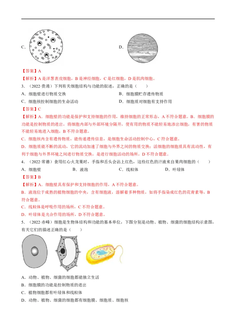 重难点02生物体的结构层次-2023年中考生物热点&middot;重点&middot;难点专练（全国通用）（解析版）_6生物中考复习_2023年中考复习资料_专项复习