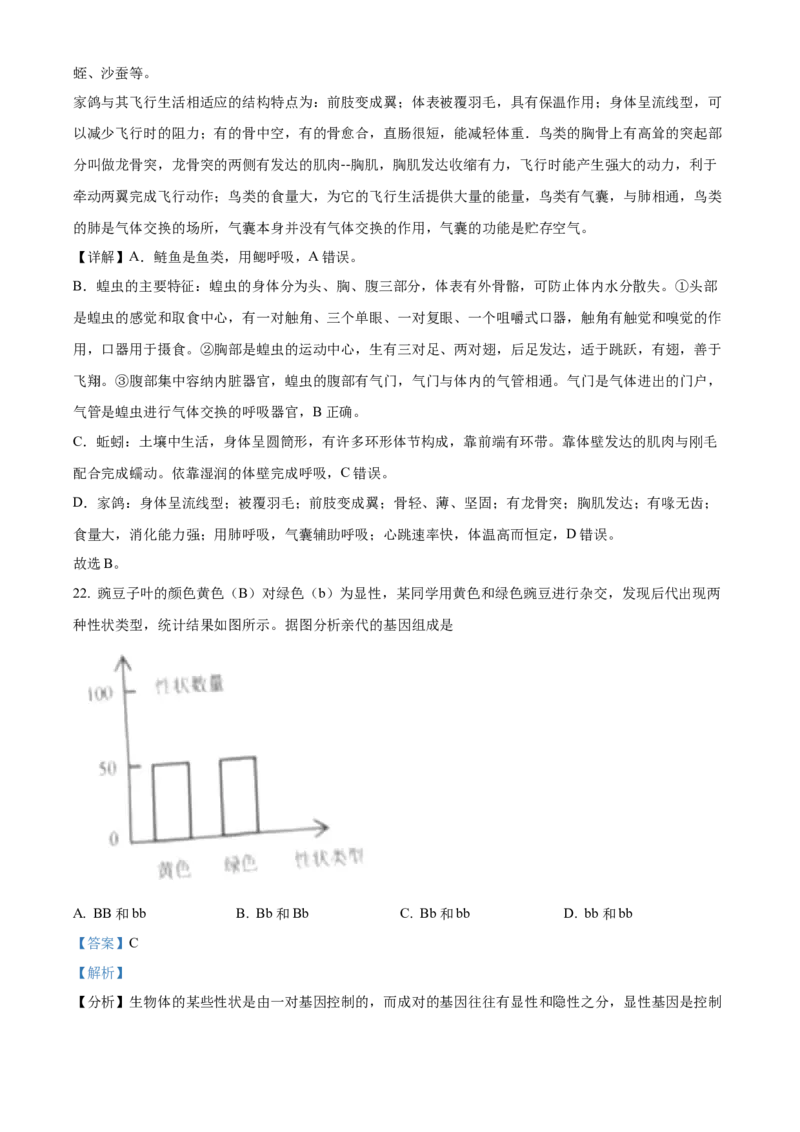精品解析：2022年江苏省泰州市中考生物真题（解析版）_6生物中考复习_2025中考复习资料_中考真题（近三年）_2022年生物中考真题114份_精品解析：2022年江苏省泰州市中考生物真题