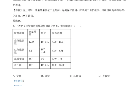 精品解析：2024年吉林省中考生物真题（解析版）_new_6生物中考复习_2025中考复习资料_中考真题（近三年）_2024年生物中考真题