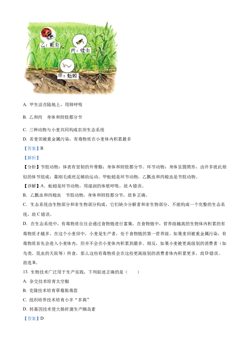 精品解析：2024年吉林省中考生物真题（解析版）_new_6生物中考复习_2025中考复习资料_中考真题（近三年）_2024年生物中考真题