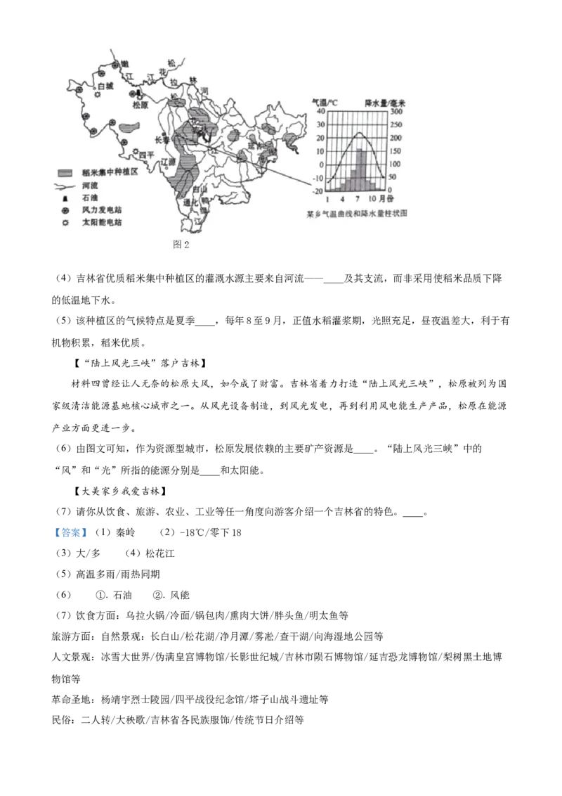 精品解析：2024年吉林省中考地理试题（解析版）_new_7地理中考复习_2025中考复习资料_中考真题（近三年）_2024中考地理真题