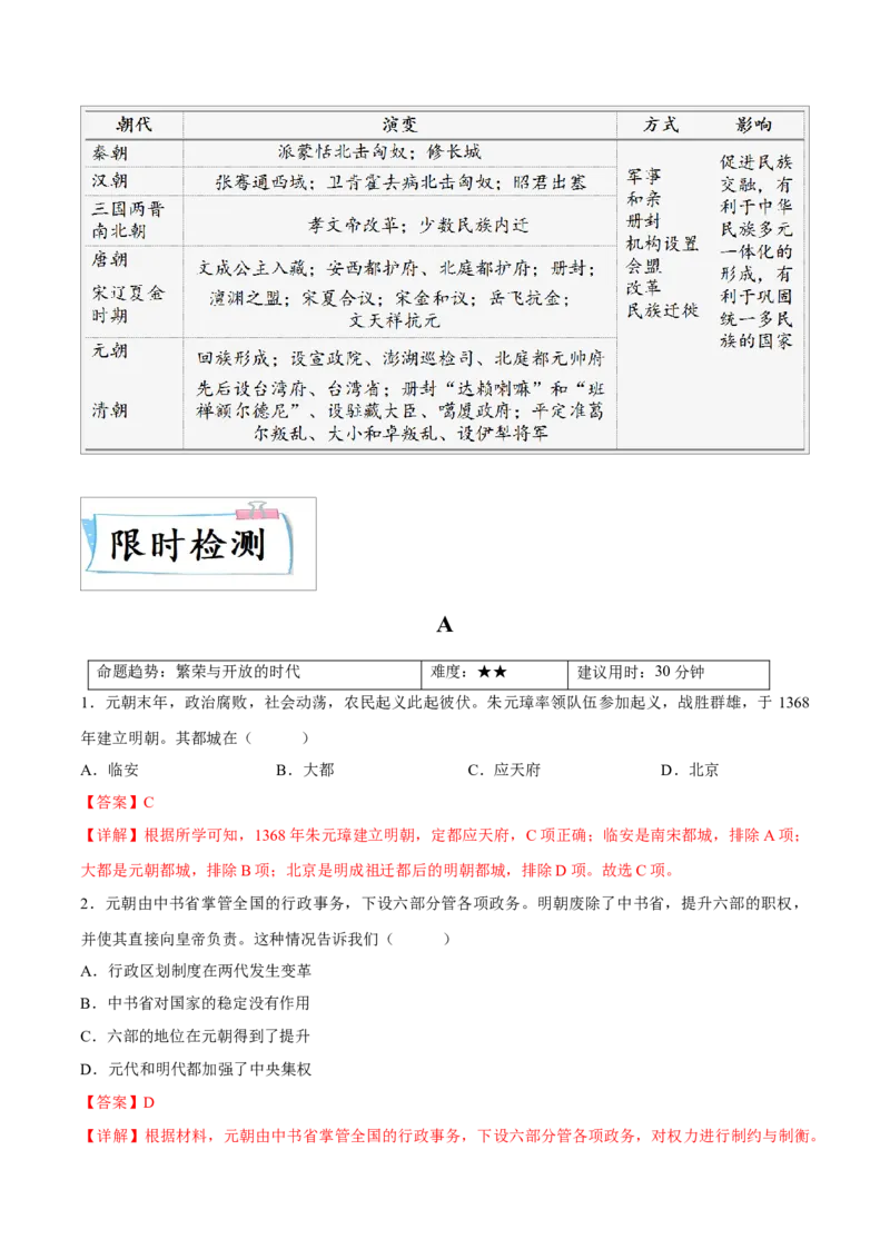 重难点04统一多民族国家的巩固与发展（解析版）_8历史中考复习_2023年中考复习资料_专项复习_冲刺中考2023年历史时事热点抢分集训+重难点抢分攻略