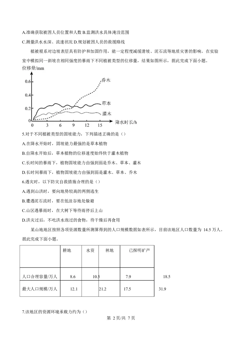 重庆市巴蜀中学教育集团2024-2025学年高一下学期3月月考地理试题（原卷版）_2025年04月试卷_0418重庆市巴蜀中学2024-2025学年高一下学期3月月考