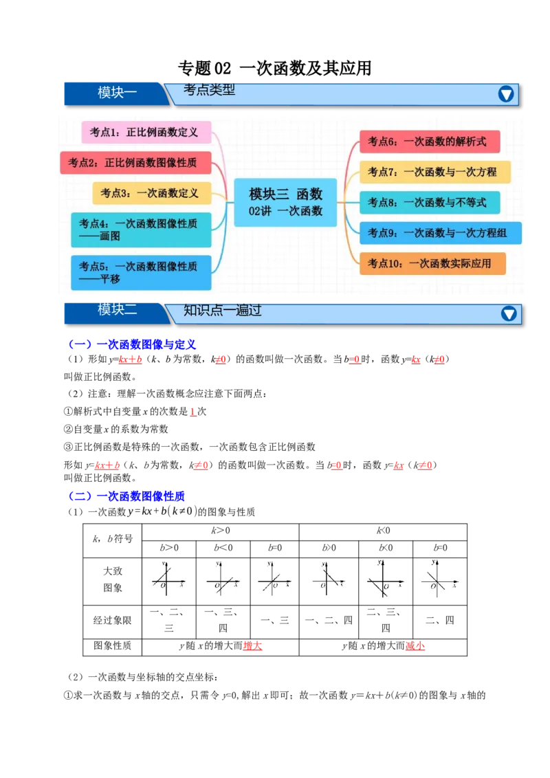 专题02一次函数及其应用十大考点+知识串讲-2026年中考数学总复习重难考点强化训练（全国通用）(解析版）_中考复习资料_语数英物化_2数学中考复习_2026年中考复习（更新中）
