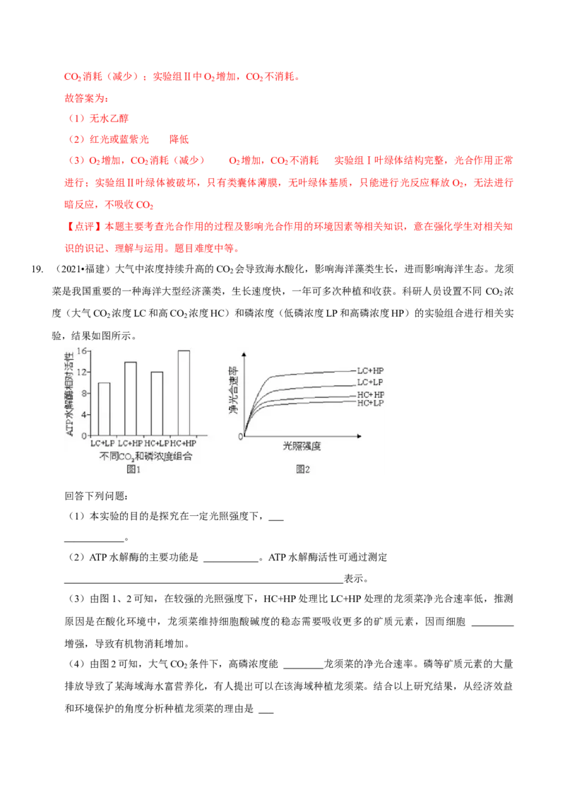 题型7光合作用与细胞呼吸相关的实验探究（题型集训）（解析版）_新高考复习资料_2023年新高考复习资料_二轮复习_技巧点拨备战2023年高考生物二轮题型复习讲解286731240