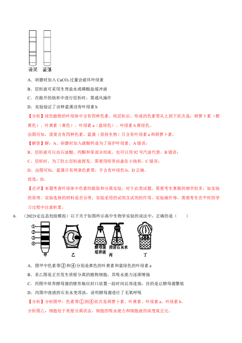 题型7光合作用与细胞呼吸相关的实验探究（题型集训）（解析版）_新高考复习资料_2023年新高考复习资料_二轮复习_技巧点拨备战2023年高考生物二轮题型复习讲解286731240