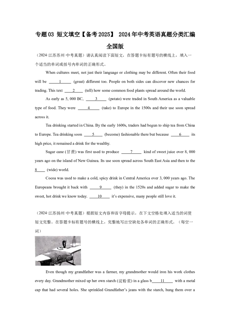 专题03短文填空备考20252024年中考英语真题分类汇编全国版（含答案）_中考复习资料_语数英物化_3英语中考复习_2025中考复习资料