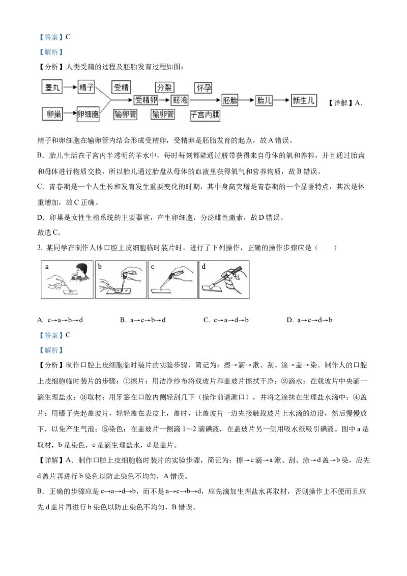 精品解析：2023年四川省广安市中考生物真题（解析版）_new_6生物中考复习_2025中考复习资料_中考真题（近三年）_2023年生物中考真题