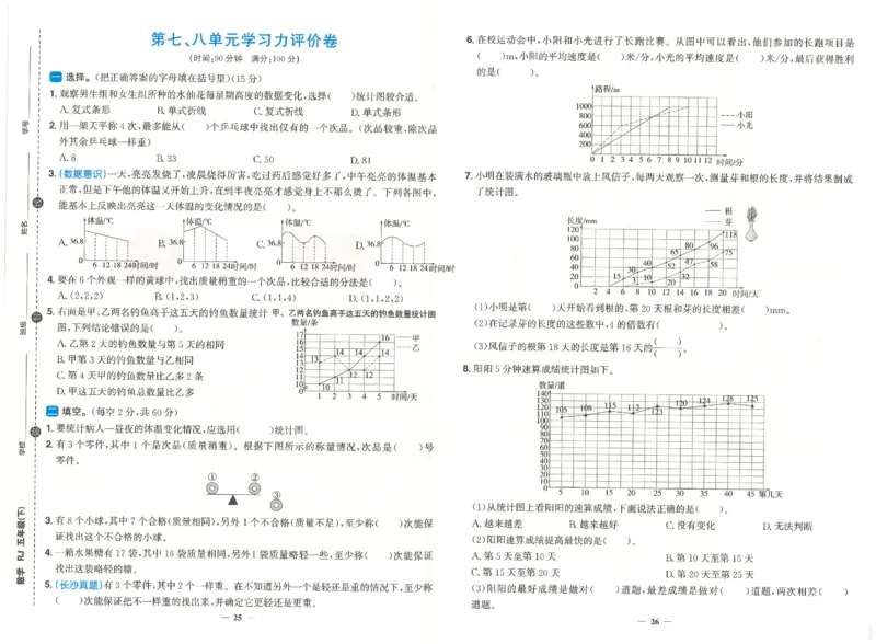 五下数学阳光同学学习力评价_2026春人教数学《阳光同学课时优化作业》_5下《阳光同学课时优化作业》数学人教版26春
