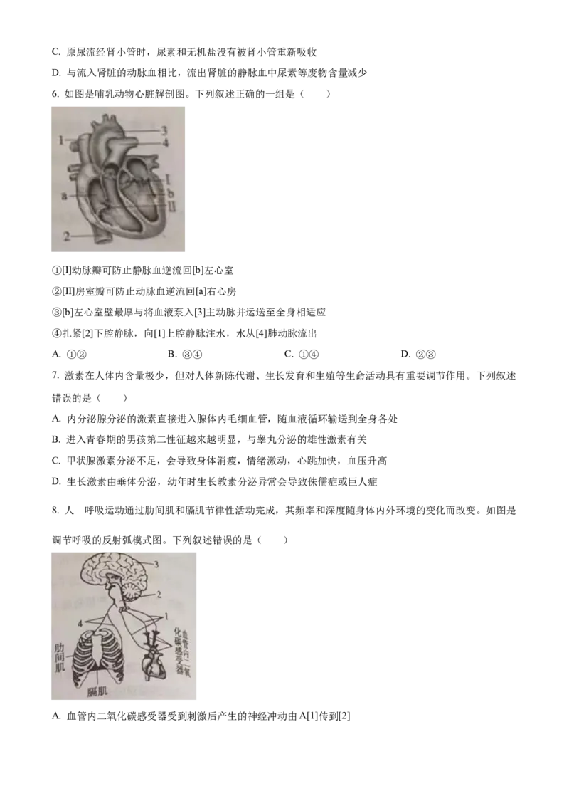 精品解析：2023年山东省泰安市中考生物真题（原卷版）_new_6生物中考复习_2025中考复习资料_中考真题（近三年）_2023年生物中考真题