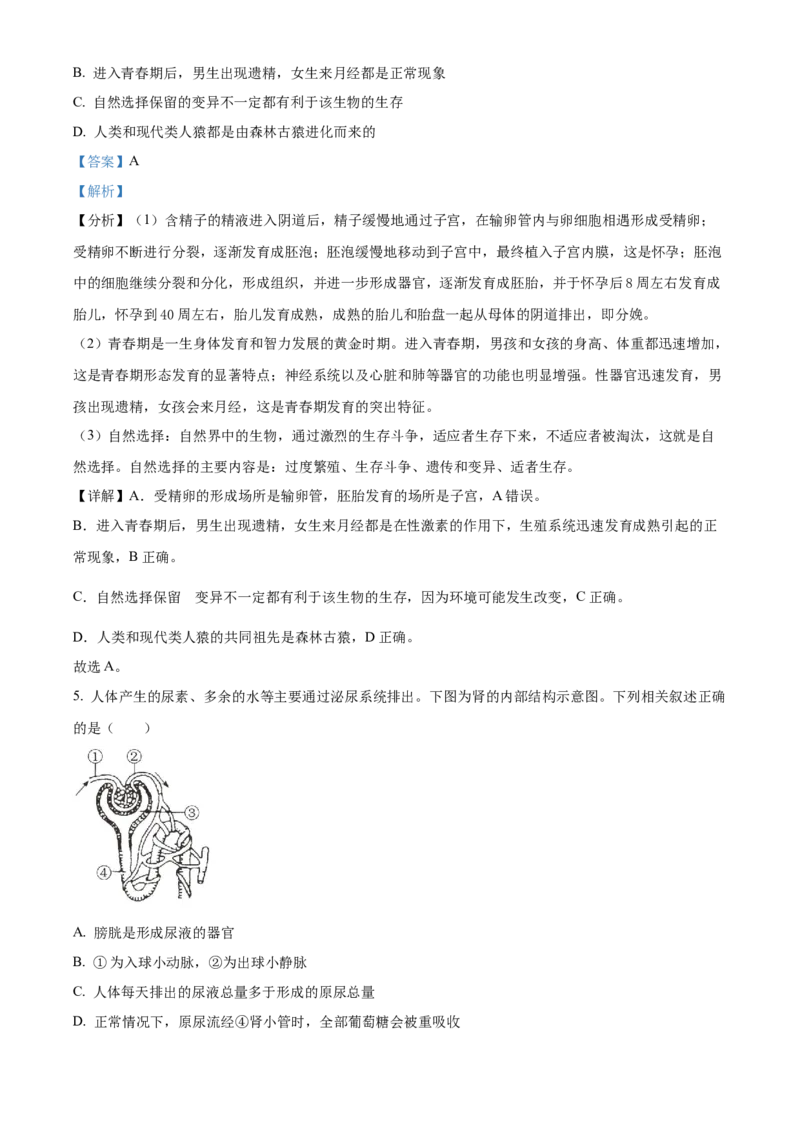 精品解析：2023年湖北省黄冈市孝感市咸宁市生物中考真题（解析版）_new_6生物中考复习_2025中考复习资料_中考真题（近三年）_2023年生物中考真题