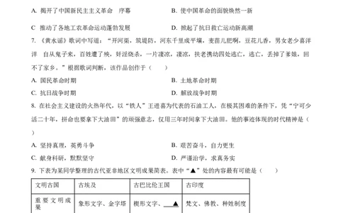 精品解析：2023年甘肃省定西市中考历史真题（原卷版）_new_8历史中考复习_2025年中考复习资料_中考真题（近三年）_2023中考历史真题