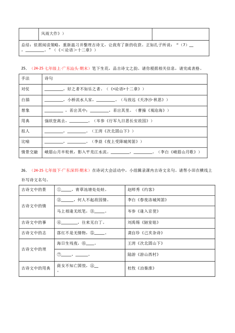 专题02：七年级下册古诗文默写（原卷版）_中考复习资料_语数英物化_1语文中考复习_2026年中考复习（更新中）_备战2026年中考语文一轮复习之古诗文专题（全国通用）