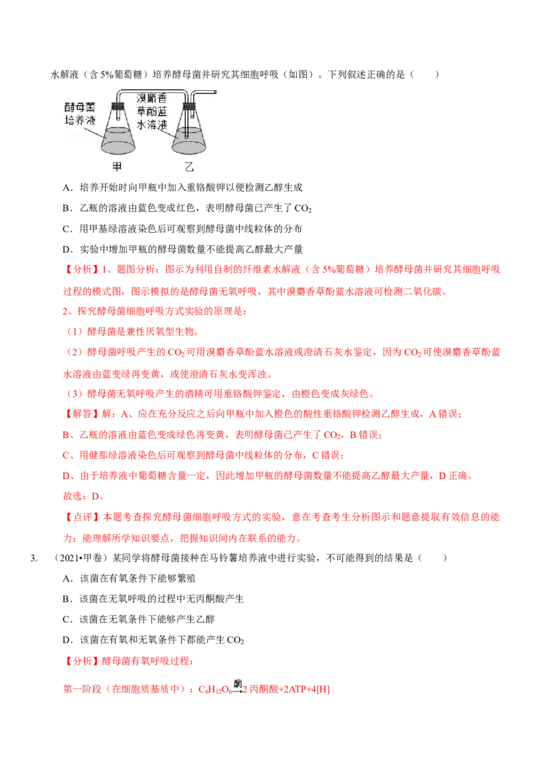 题型7光合作用与细胞呼吸相关的实验探究（题型归纳）（解析版）_新高考复习资料_2023年新高考复习资料_二轮复习_技巧点拨备战2023年高考生物二轮题型复习讲解286731240