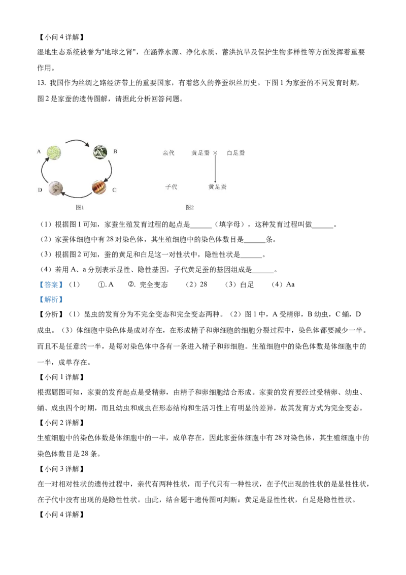 精品解析：2023年甘肃省天水市中考生物真题（解析版）_new_6生物中考复习_2025中考复习资料_中考真题（近三年）_2023年生物中考真题