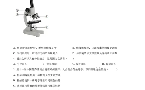 精品解析：2022年河南省中考生物真题（原卷版）_6生物中考复习_2025中考复习资料_中考真题（近三年）_2022年生物中考真题114份_精品解析：2022年河南省中考生物真题
