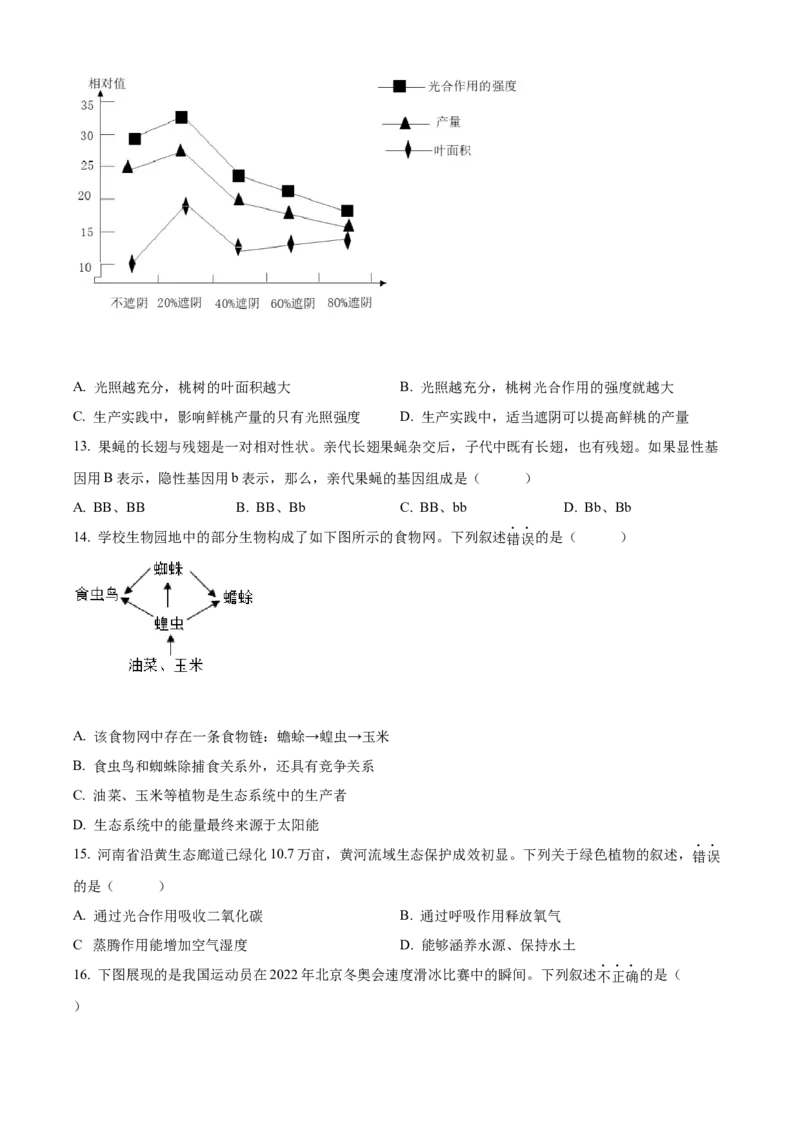 精品解析：2022年河南省中考生物真题（原卷版）_6生物中考复习_2025中考复习资料_中考真题（近三年）_2022年生物中考真题114份_精品解析：2022年河南省中考生物真题