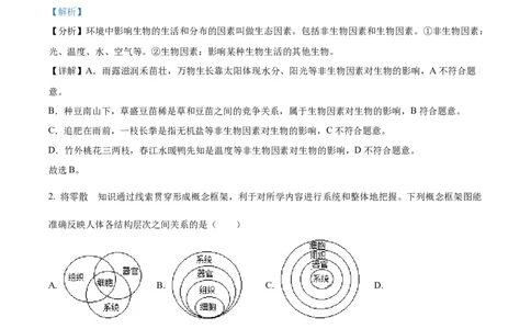 精品解析：2022年湖北省随州市中考生物真题（解析版）_6生物中考复习_2025中考复习资料_中考真题（近三年）_2022年生物中考真题114份_精品解析：2022年湖北省随州市中考生物真题