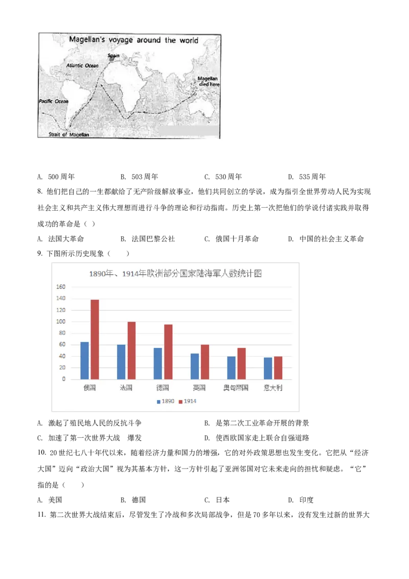 精品解析：2022年河北省中考历史真题（原卷版）_8历史中考复习_2025年中考复习资料_中考真题（近三年）_2022年中考历史试卷114份_精品解析：2022年河北省中考历史真题