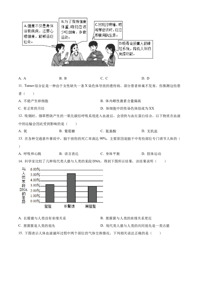 精品解析：2023年山西省晋中市中考生物真题（原卷版）_new_6生物中考复习_2025中考复习资料_中考真题（近三年）_2023年生物中考真题