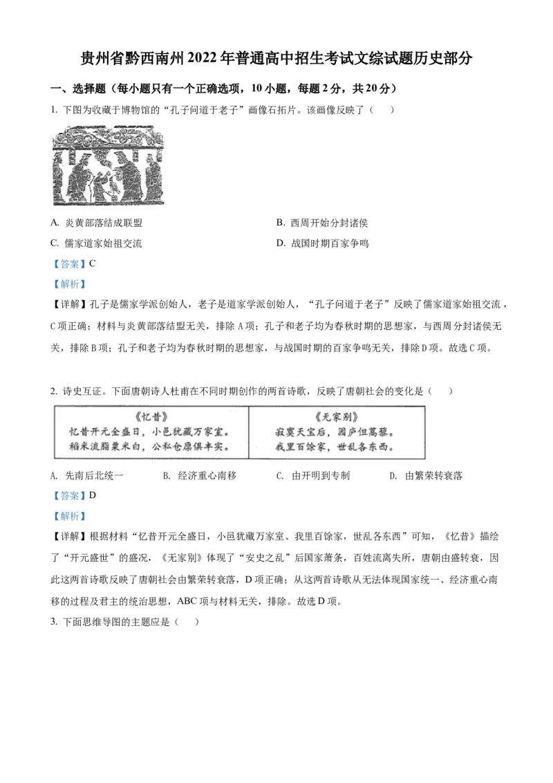 精品解析：2022年贵州省黔西南州中考历史真题（解析版）_8历史中考复习_2025年中考复习资料_中考真题（近三年）_2022年中考历史试卷114份_精品解析：2022年贵州省黔西南州中考历史真题