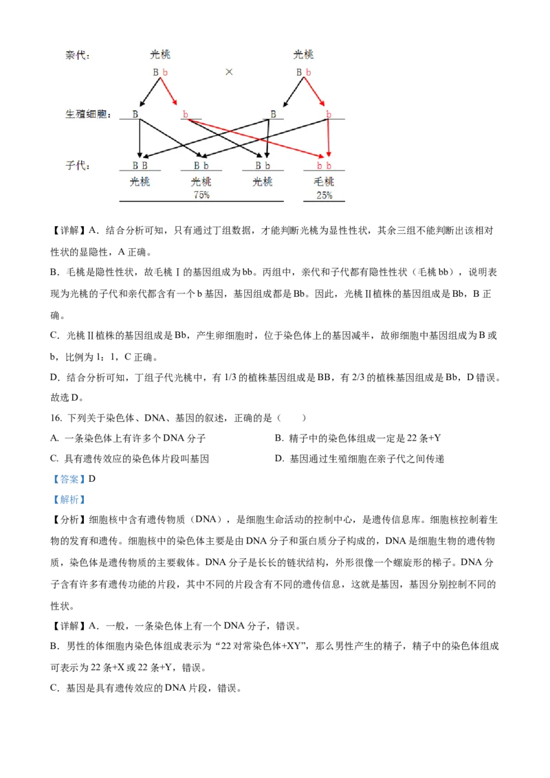 精品解析：2022年湖北省江汉油田、潜江、天门、仙桃中考生物真题（解析版）_6生物中考复习_2025中考复习资料_中考真题（近三年）_2022年生物中考真题114份