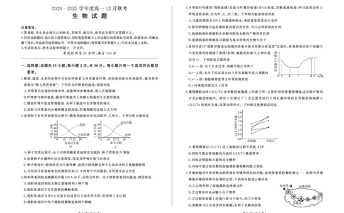 高一12月联考(生物)_2024年12月试卷_1219山东省百师联考2024-2025学年高一上学期12月月考试题_山东省百师联考2024-2025学年高一上学期12月月考生物试题PDF版含答案
