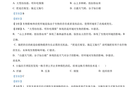 精品解析：2024年山东省烟台市中考生物试题（解析版）_new_6生物中考复习_2025中考复习资料_中考真题（近三年）_2024年生物中考真题