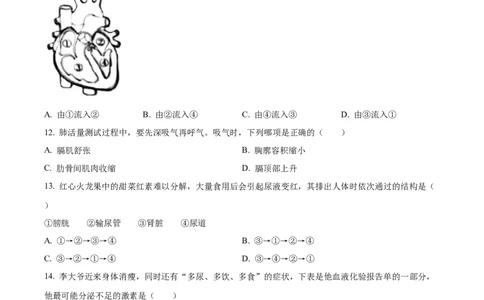 精品解析：2022年湖南省湘西州中考生物真题（原卷版）_6生物中考复习_2025中考复习资料_中考真题（近三年）_2022年生物中考真题114份_精品解析：2022年湖南省湘西州中考生物真题