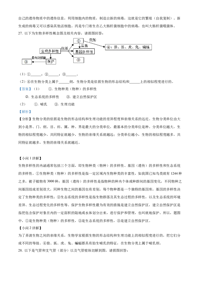 精品解析：2022年湖南省岳阳市中考生物真题（解析版）_6生物中考复习_2025中考复习资料_中考真题（近三年）_2022年生物中考真题114份_精品解析：2022年湖南省岳阳市中考生物真题