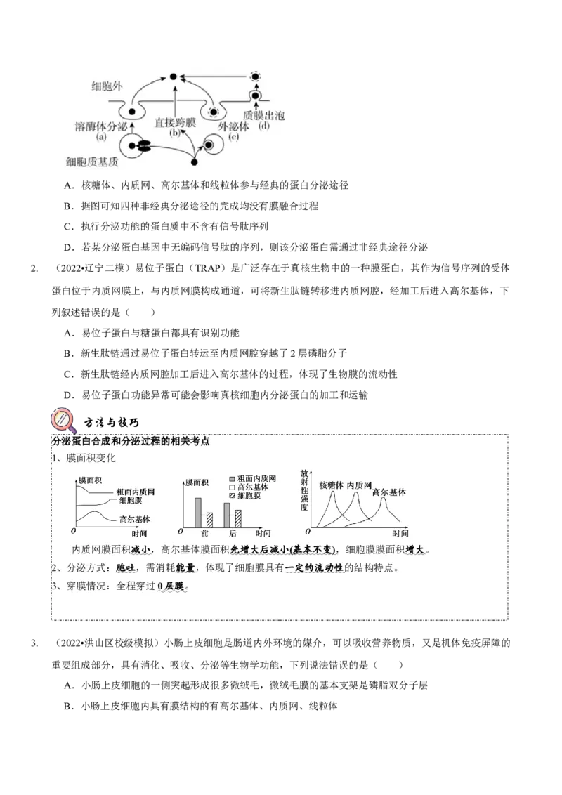 题型2细胞的结构与功能观（题型归纳）（原卷版）_新高考复习资料_2023年新高考复习资料_二轮复习_技巧点拨备战2023年高考生物二轮题型复习讲解286731240