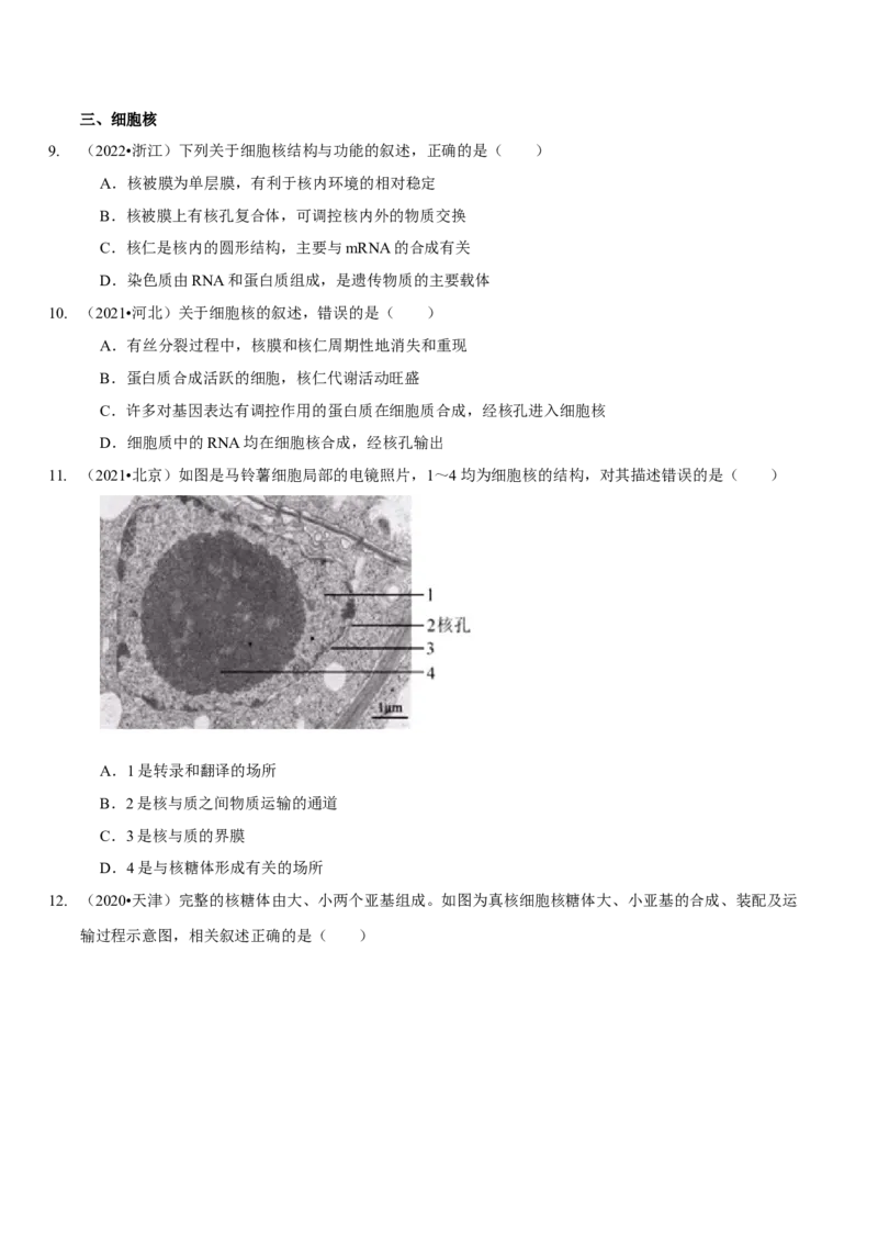题型2细胞的结构与功能观（题型归纳）（原卷版）_新高考复习资料_2023年新高考复习资料_二轮复习_技巧点拨备战2023年高考生物二轮题型复习讲解286731240