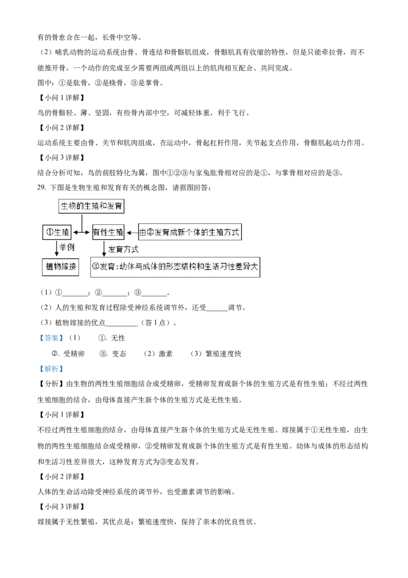 精品解析：2023年湖南省岳阳市中考生物真题（解析版）_new_6生物中考复习_2025中考复习资料_中考真题（近三年）_2023年生物中考真题