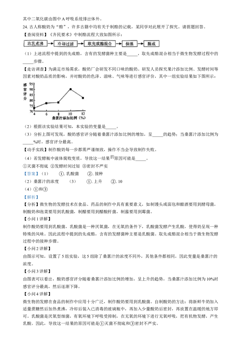 精品解析：2024年江西省中考生物真题（解析版）_new_6生物中考复习_2025中考复习资料_中考真题（近三年）_2024年生物中考真题