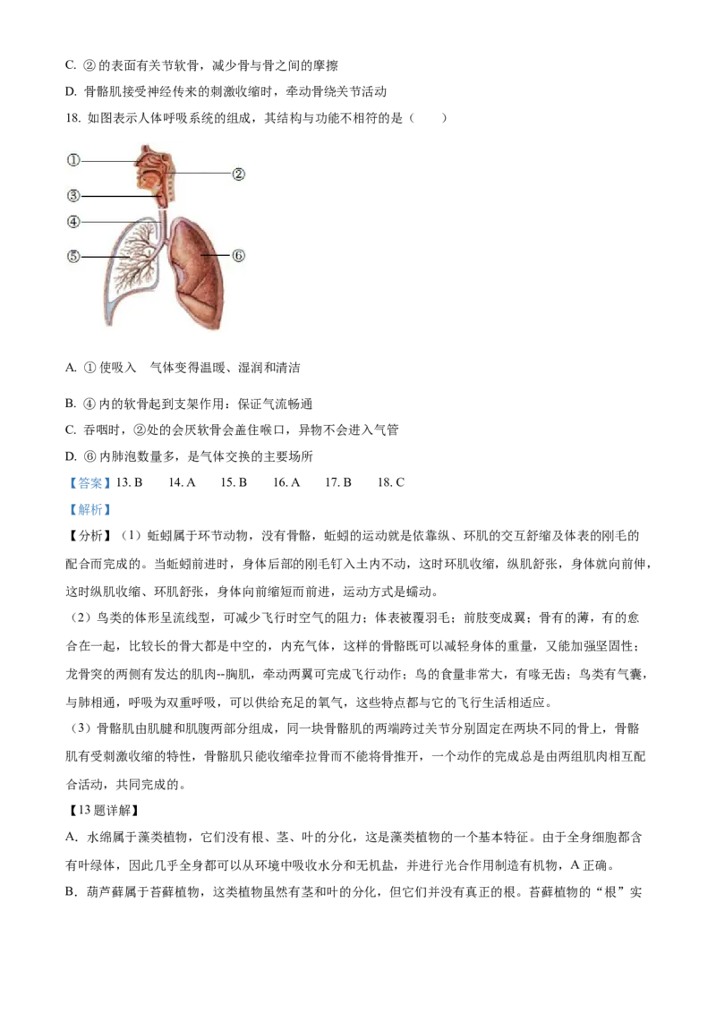精品解析：2024年山东省临沂市中考生物真题（解析版）_new_6生物中考复习_2025中考复习资料_中考真题（近三年）_2024年生物中考真题