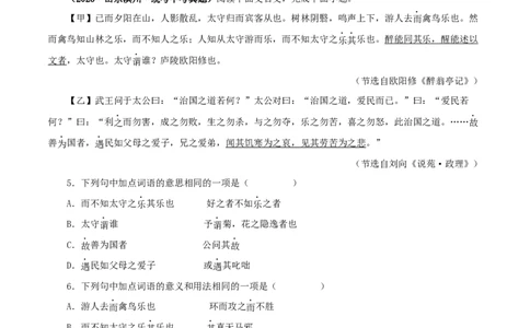 专题31醉翁亭记（原卷版）－备战2024年中考语文之文言文对比阅读（全国通用）_中考复习资料_语数英物化_1语文中考复习_2024年中考资料_专项复习资料