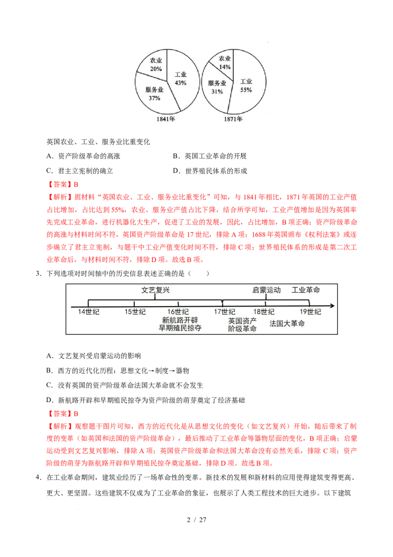 专题26工业革命和国际共产主义运动的兴起（练习）（解析版）_中考历史资料合集_2026中考历史一轮复习课件_一轮练习