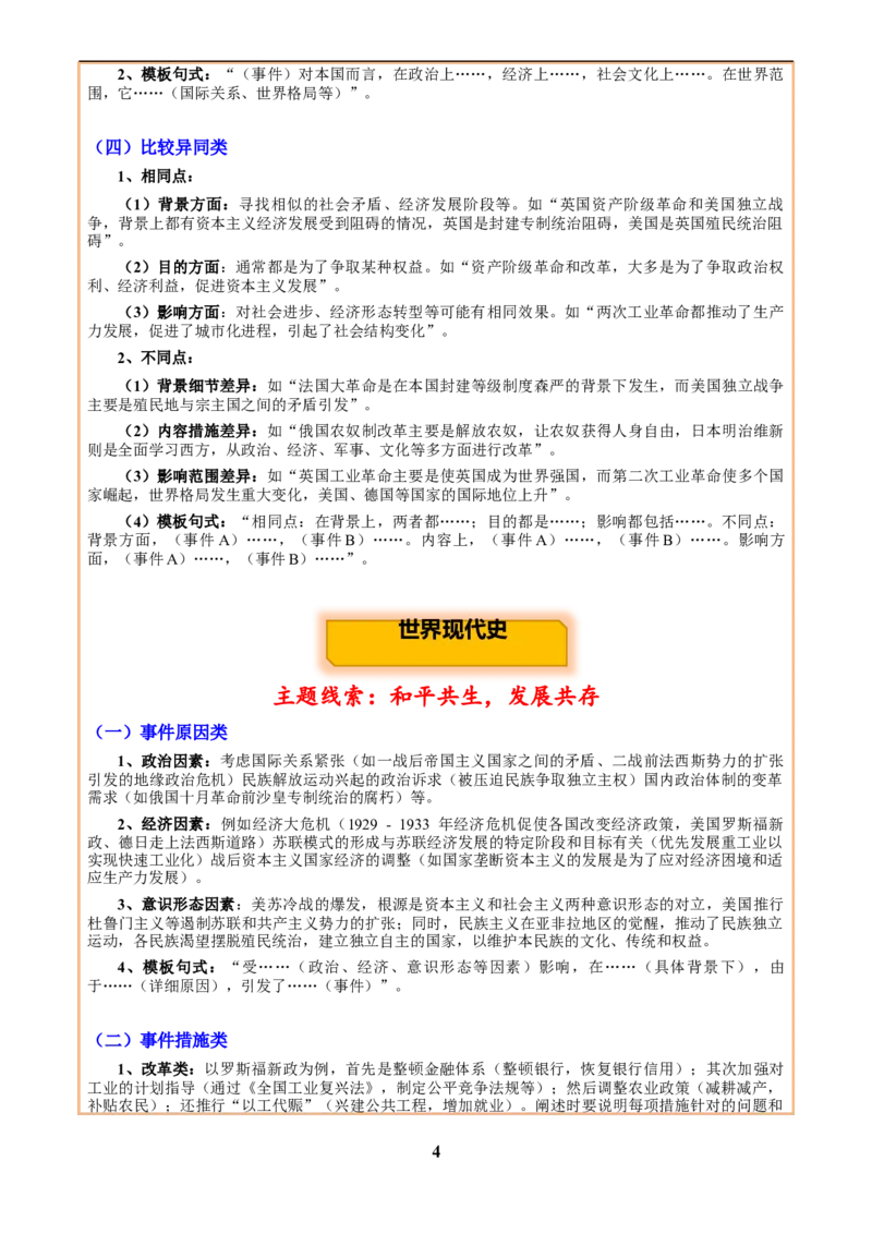 主题21综合题答题模版(世界史)_中考历史资料合集_中考历史专题复习讲义资料（可下载打印）