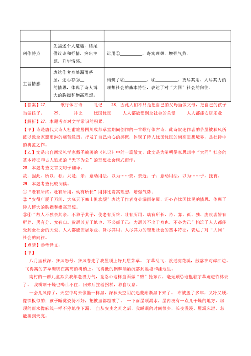 专题25：八下古诗词+文言文对比阅读精练-备战2025年中考语文一轮复习古代诗歌阅读（全国通用）解析版_中考复习资料_语数英物化_1语文中考复习_2025年中考资料