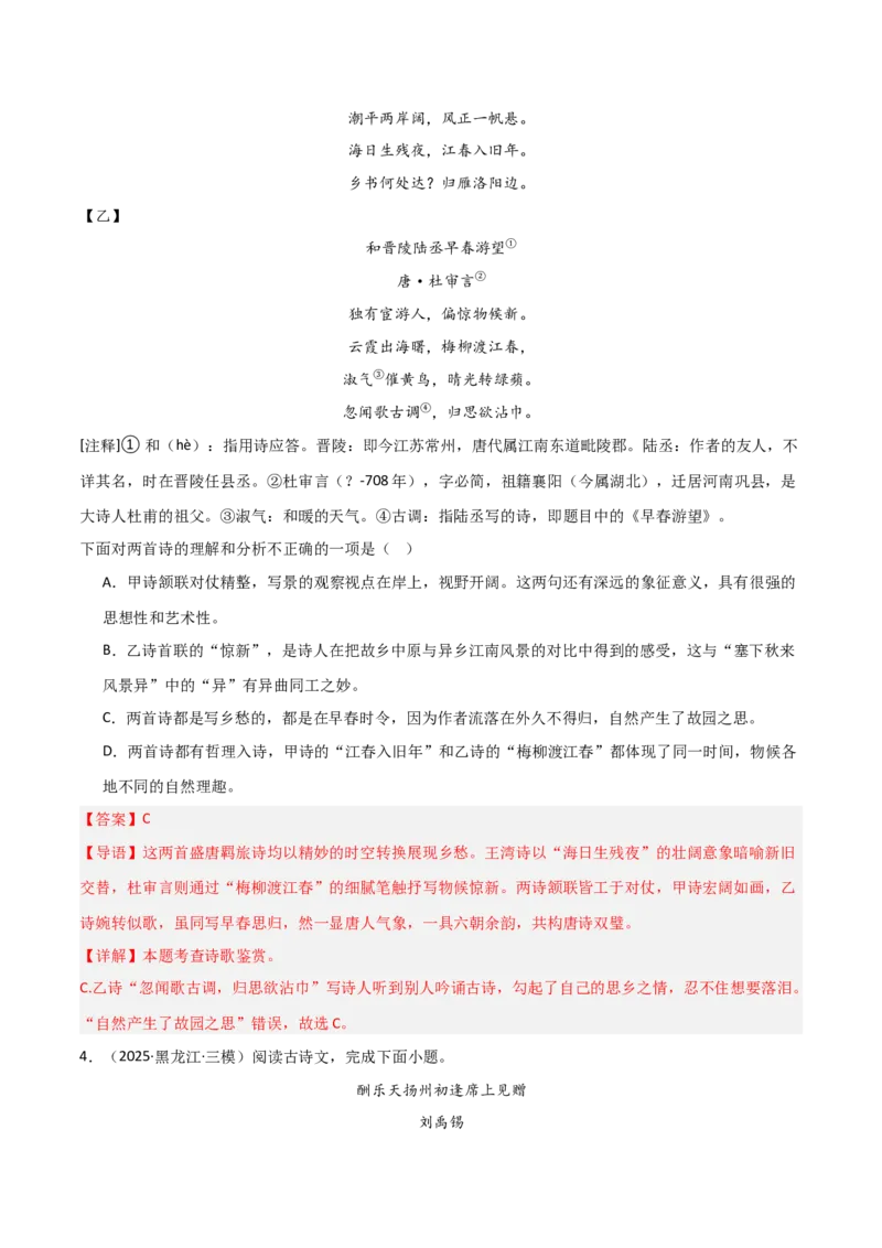 专题08：古诗词鉴赏之诗句赏析(讲义）解析版_中考复习资料_语数英物化_1语文中考复习_2026年中考复习（更新中）_备战2026年中考语文一轮复习之古诗文专题（全国通用）