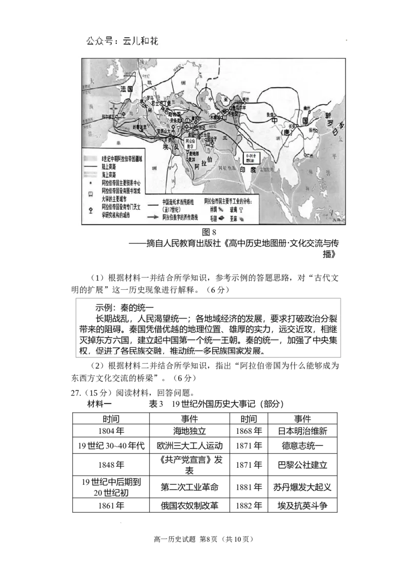 （教研室提供）山东省威海市2023-2024学年高一下学期期末考试历史试题_2024年08月试卷_0815山东省威海市2023-2024学年高一学期期末考试