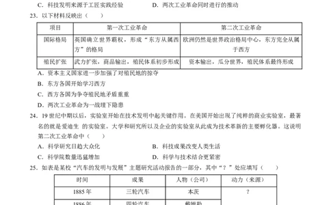 专题03古今中外科技成就（测试）（原卷版）_中考历史资料合集_中考历史二轮复习资料（全国通用）_配套测试