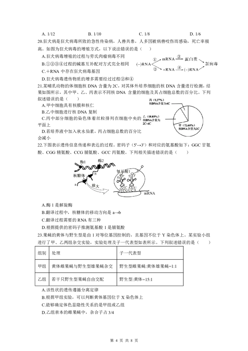高一生物期中考（选考）25年4月(2)_2025年05月试卷_0501浙江省余姚中学2024-2025学年高一下学期期中考试
