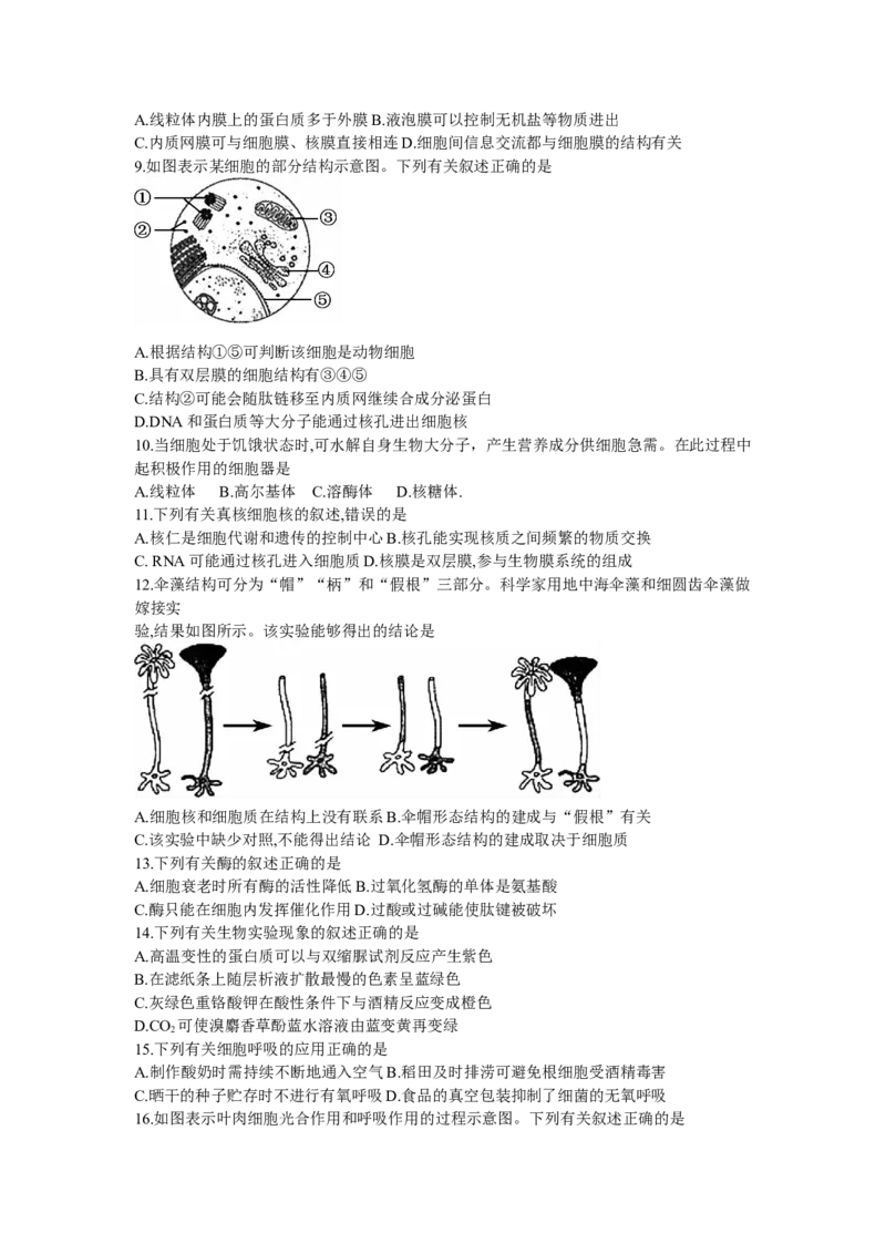 黑龙江省牡丹江二中23届高三上学期第二次阶段测试生物含答案_生物高考模拟题_老高考_2023年