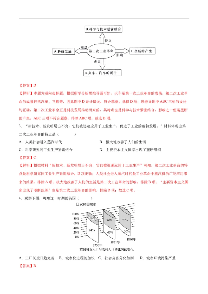 （练习）专题24第二次工业革命和近代科学文化（解析版）_中考历史资料合集_中考历史一轮复习讲义_配套练习（原卷版+解析版）_教师版（含答案解析）