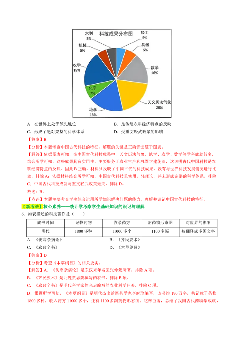 专题03古今中外科技成就（讲练）（原卷版）_中考历史资料合集_中考历史二轮复习资料（全国通用）_配套讲练