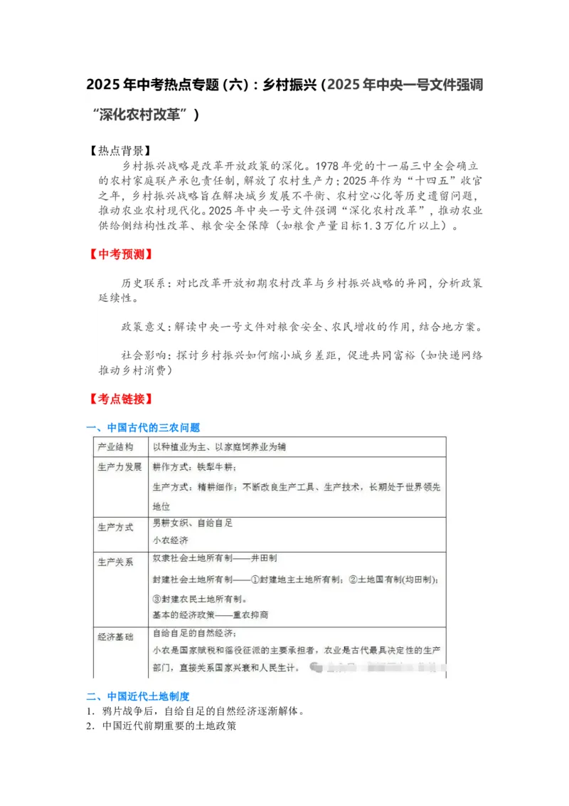 2025年中考热点专题（六）：乡村振兴_中考历史资料合集_2025中考历史热点专题复习（可下载打印）