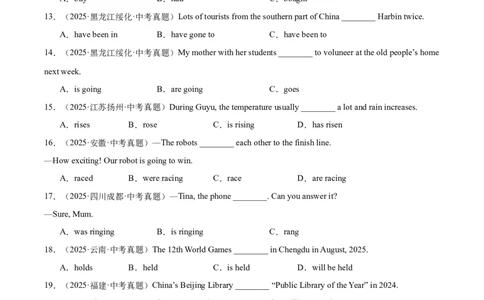 专题09动词的时态（全国通用）（原卷版）_中考复习资料_语数英物化_3英语中考复习_2026年中考复习（更新中）_好题汇编三年（2023-2025）中考英语真题分类汇编（全国通用）